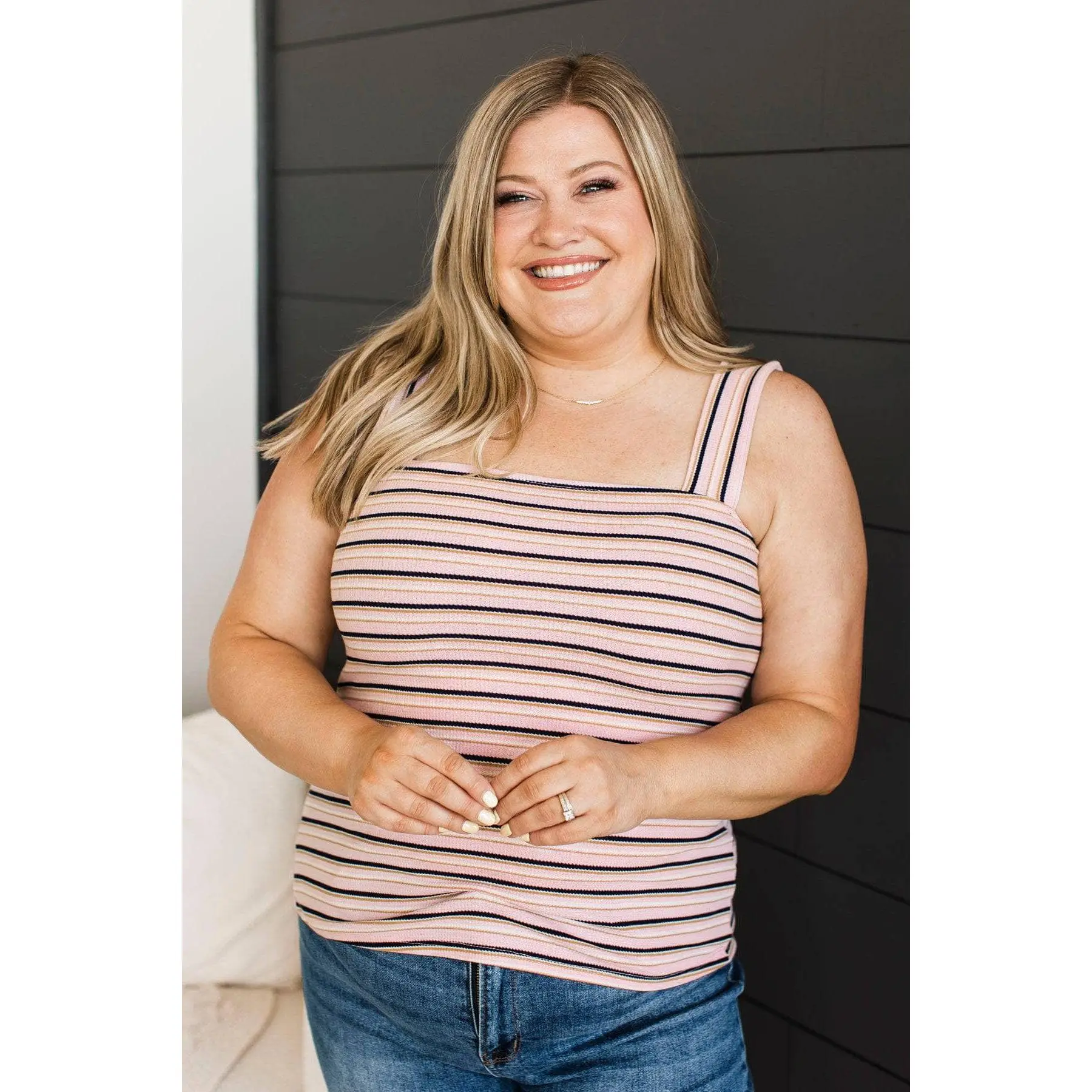 Positively Sweet Striped Tank Top- Pink