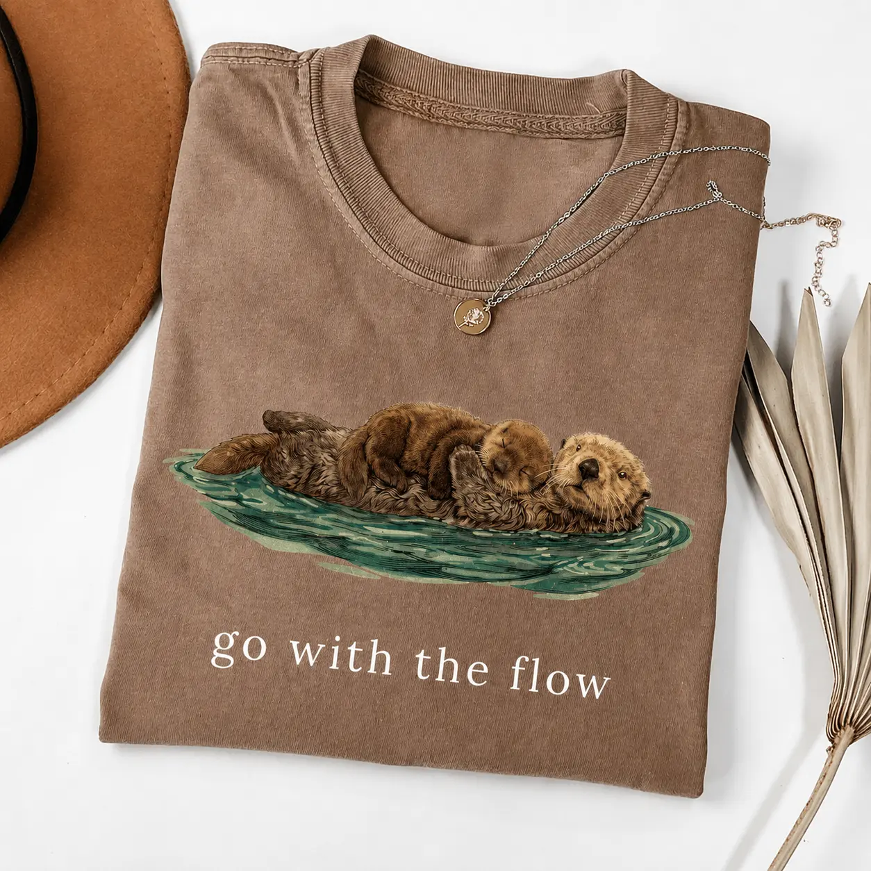Comfort Colors Go With The Flow Otter Shirt Cute Sea Otter Graphic Tee Coastal Nature Animal Lover T Shirt for Women - The Paul Ocean Style