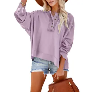 Dokotoo Hoodies for Women 2026 Fashion Fall V Neck Button Down Long Sleeve Hooded Sweatshirts Tops