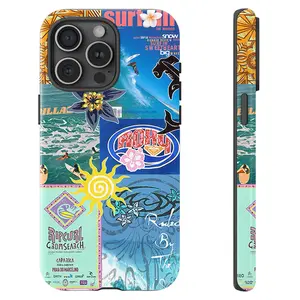 Beach Vibes Phone Case , Y2K Surf Magazine Collage with Bold Colors, Shockproof Rugged Cover Dual Layer Soft TPU Hard Bumper Shell for iPhone 7 8 X XR 11 12 13 14 15 16 17 Pro Max Plus Air
