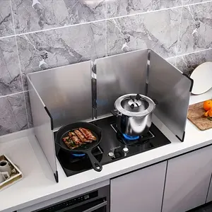 Stainless Steel Camping Protection Baffle, Foldable Oil Splatter Shield, Essential for Kitchen Cooking, Fits Gas & Electric Stoves, Pan Protector, Easy to Clean
