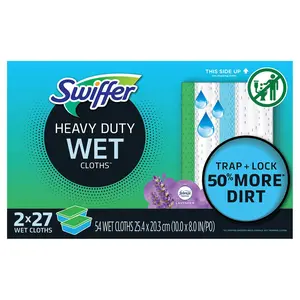 Swiffer Sweeper Heavy Duty Pre-Moistened Wet Cloths, Febreze Lavender Scent, 54-Count