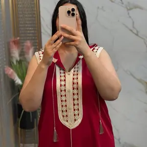 Morocan  Jalabia Orange Dress with Green Embroidery Details