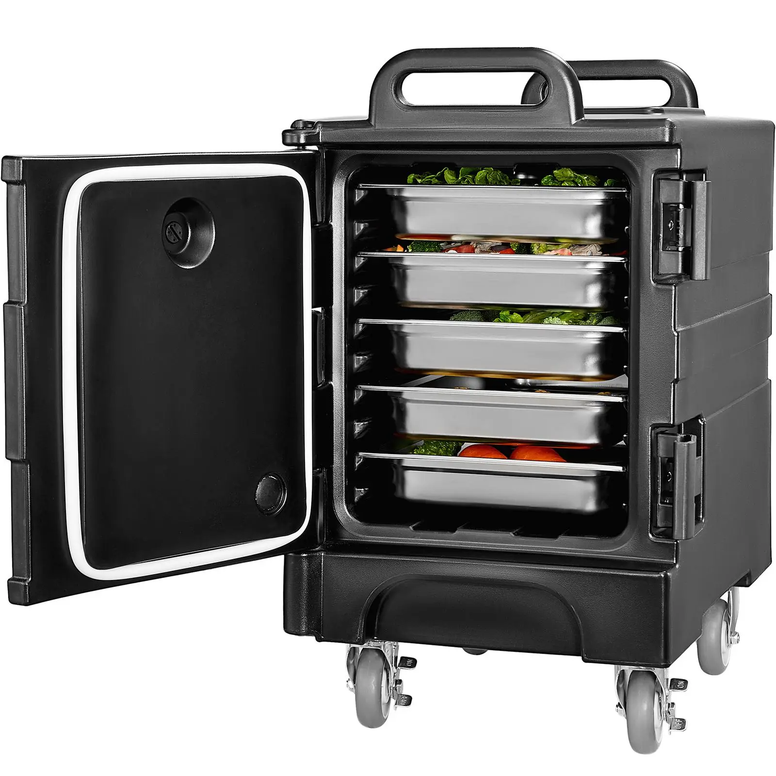 VEVOR Insulated Food Pan Carrier,  81 Qt Hot Box for Catering, Food Box Carrier with Double Buckles, Front Loading Food Warmer with Handles, Stackable End Loader with Wheels for Restaurant, Canteen
