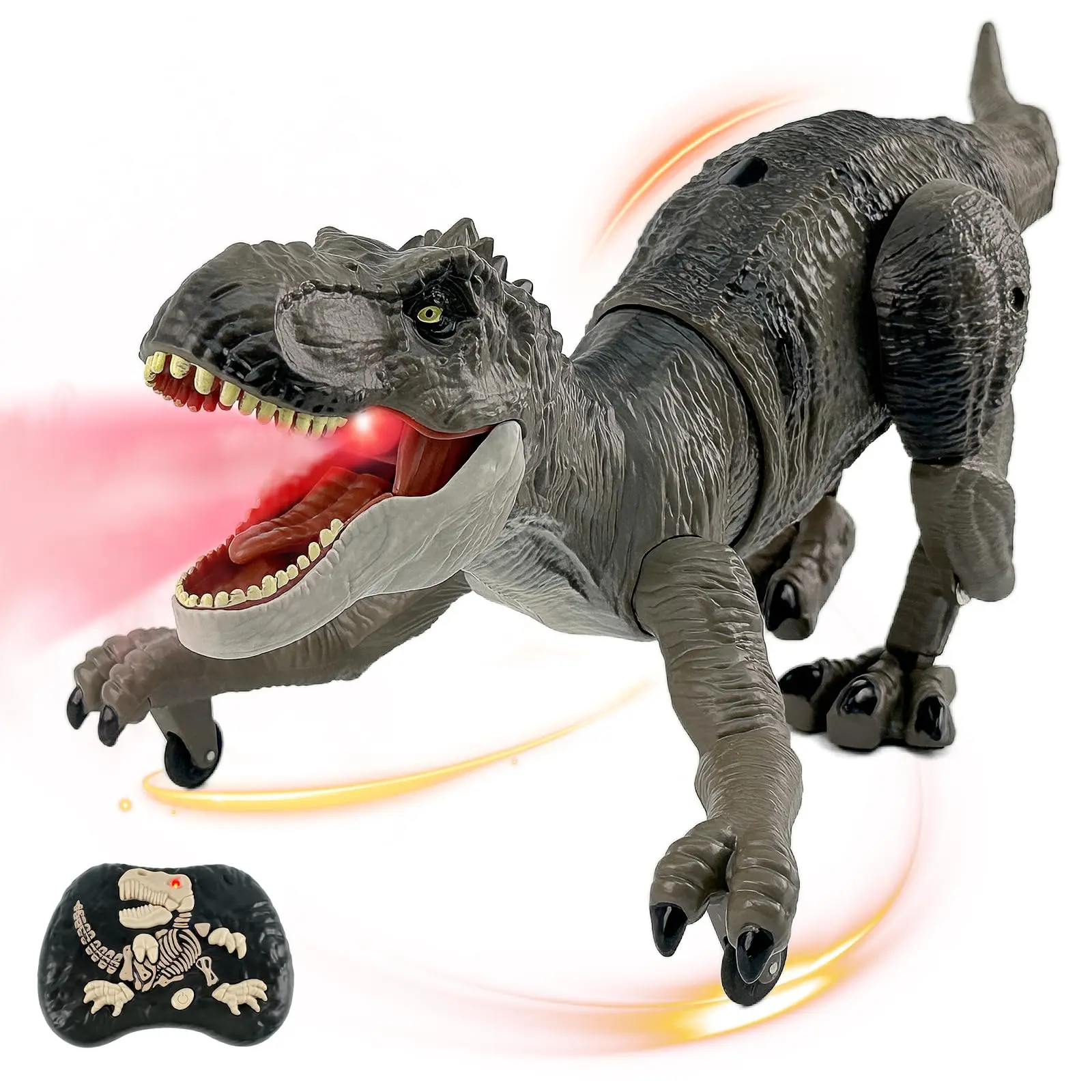 Remote Control T-Rex Dinosaur Toy for Unisex Kids 3-12, RC Toy with Spray Mist, Roar Sounds, Walking Function, LED Lights, Holiday Gift