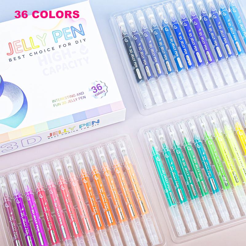 3D Jelly Pens, 12/24/36 Colors Set of 3D Effect Jelly Gel Pens, Perfect for Painting, Drawing, Writing, Bullet Journal, Card Making, Nail Painting, DIY Crafts