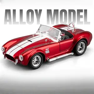 1:24 Scale Alloy Car Model Display Piece, Vintage Open Top Racing Car Stripes Design, Openable Hood & Detailed Interior