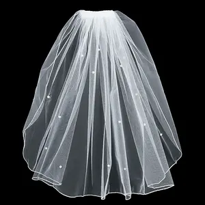 Bride White Tulle Veil With Comb Pearls Wedding Accessories Bachelorette Hen Party Decoration Bridal Shower Photo Props Gifts
