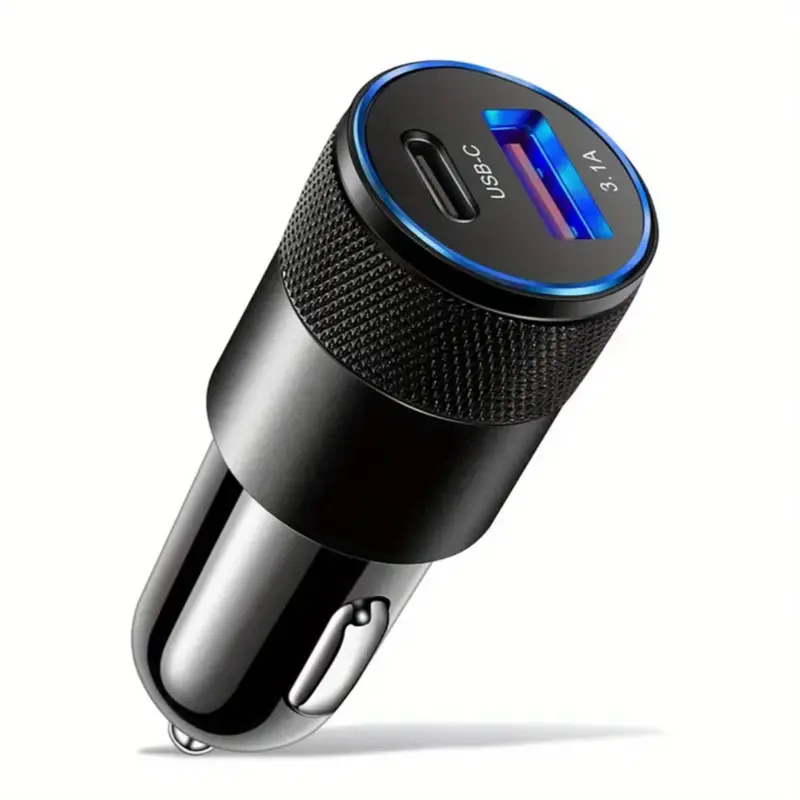 Dual-Port Car Phone Charger - USB Fast Charging, Type-C & Type-A Ports, Universal Compatibility, Compact Travel-Friendly Design, Essential Car Gadgets, Automotive Electrical Electronics Accessory, Dual-Port Car Chargers