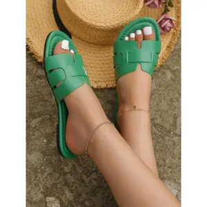 Women's Fashionable Solid Color Slides, Casual Comfortable Flat Sandals for Summer, Lightweight Breathable Shoes for Daily Wear(Sheet)