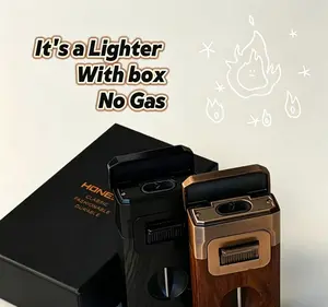 Premium Dual Flame Windproof Jet Lighter with Gift Box - Durable Refillable Metal Hand Tool for Home, BBQ & Outdoor Gear, Must-Have Men's Gadget, Versatile Utility Gift (No Gas Included)
