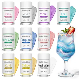 Edible Glitter Set 10×5g/Bottle Food Grade for Drinks, Wine,Cakes, ChocolateCoveredtreats,&Childrens' day, Christmas ,Birthday ,Holiday Decor Gift Food-Grade Certified Cupcake Brownies Decoration Buttercream Creamy Baked