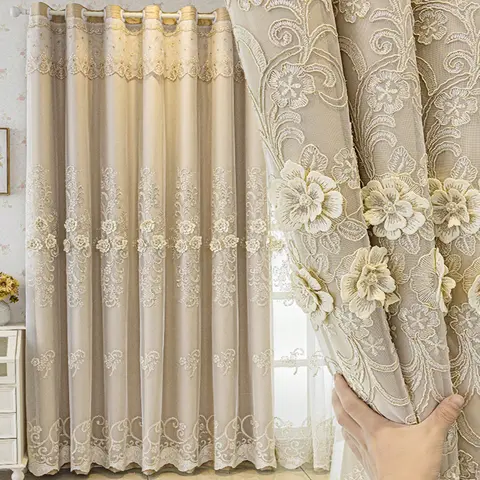 1pc Embroidered Blackout Window Cover, Modern Minimalist Double Layer Drapes, Heavy Curtain, Embroidered Curtains, Polyester Curtain, Home Decorative Curtain, Indoor Decor Accessories for Living Room Bedroom Hotel Salon Home Decoration