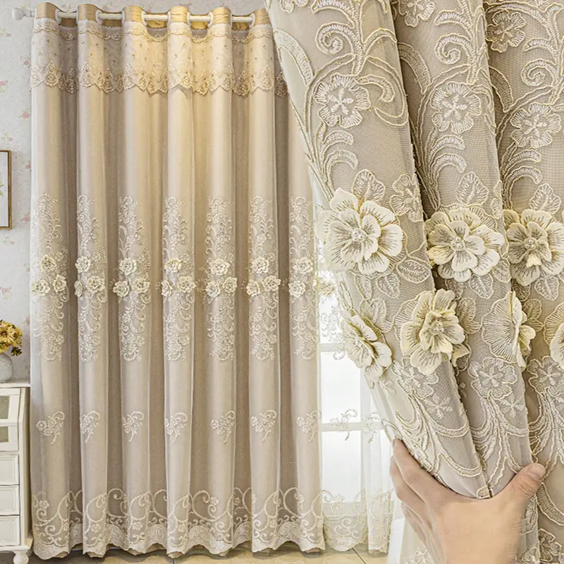 1pc Embroidered Blackout Window Cover, Modern Minimalist Double Layer Drapes, Heavy Curtain, Embroidered Curtains, Polyester Curtain, Home Decorative Curtain, Indoor Decor Accessories for Living Room Bedroom Hotel Salon Home Decoration