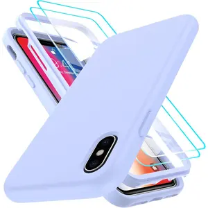 for iPhone X Case, iPhone Xs Case, iPhone 10 Case with 2 Pack Tempered Glass Screen Protector, Silicone Full Body Cute Slim Women Phone Case Cover for iPhone 10/X/Xs, Violet