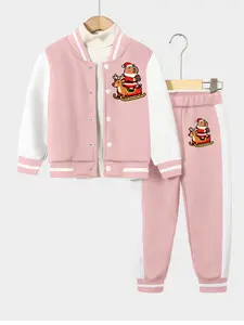 Girls' Two-Piece Halloween Cartoon Print Fleece Sports Set - Stylish Versatile Activewear & Baseball Outfit for Outdoor Fun