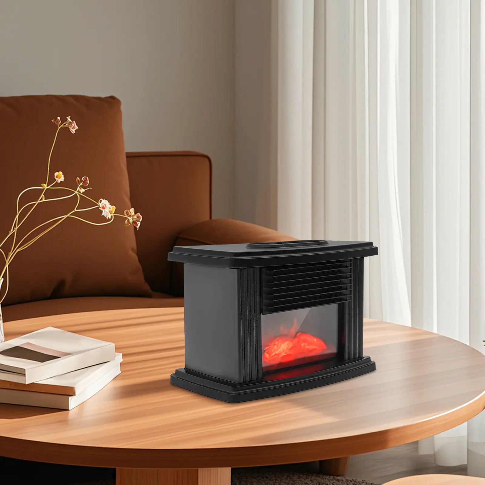 SHANGMAKEL 1000W Portable Electric Fireplace Heater with 3D Flame Effect, Adjustable Heating, Timer, Compact Lightweight Design for Bedroom, Home Decor, Safe Use in Office