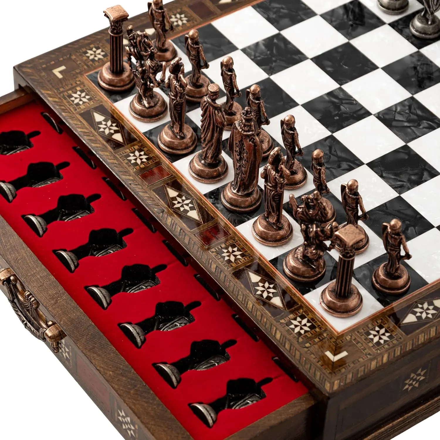 Luxury 15’’ Handmade Wooden Chess Set with British Army Metal Pieces