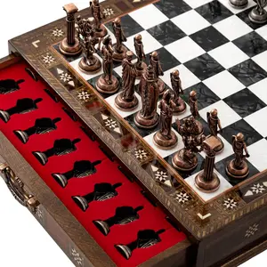 Luxury 15’’ Handmade Wooden Chess Set with British Army Metal Pieces