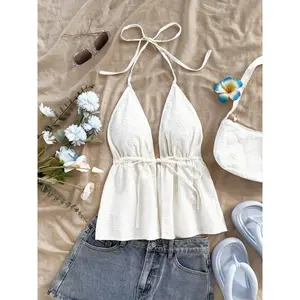 Women's Floral Embroidery Crop Cami Top, Elegant Basic Sleeveless Top for Holiday Vacation Daily Wear, Ladies Clothes for Summer, Womenswear