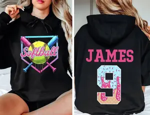 Personalized Softball Drip Mom Hoodie, Gift for Mom,ice cream drip Mother's Day Gift,Customized Softball Mom Hoodie,Team Mom softball jersey