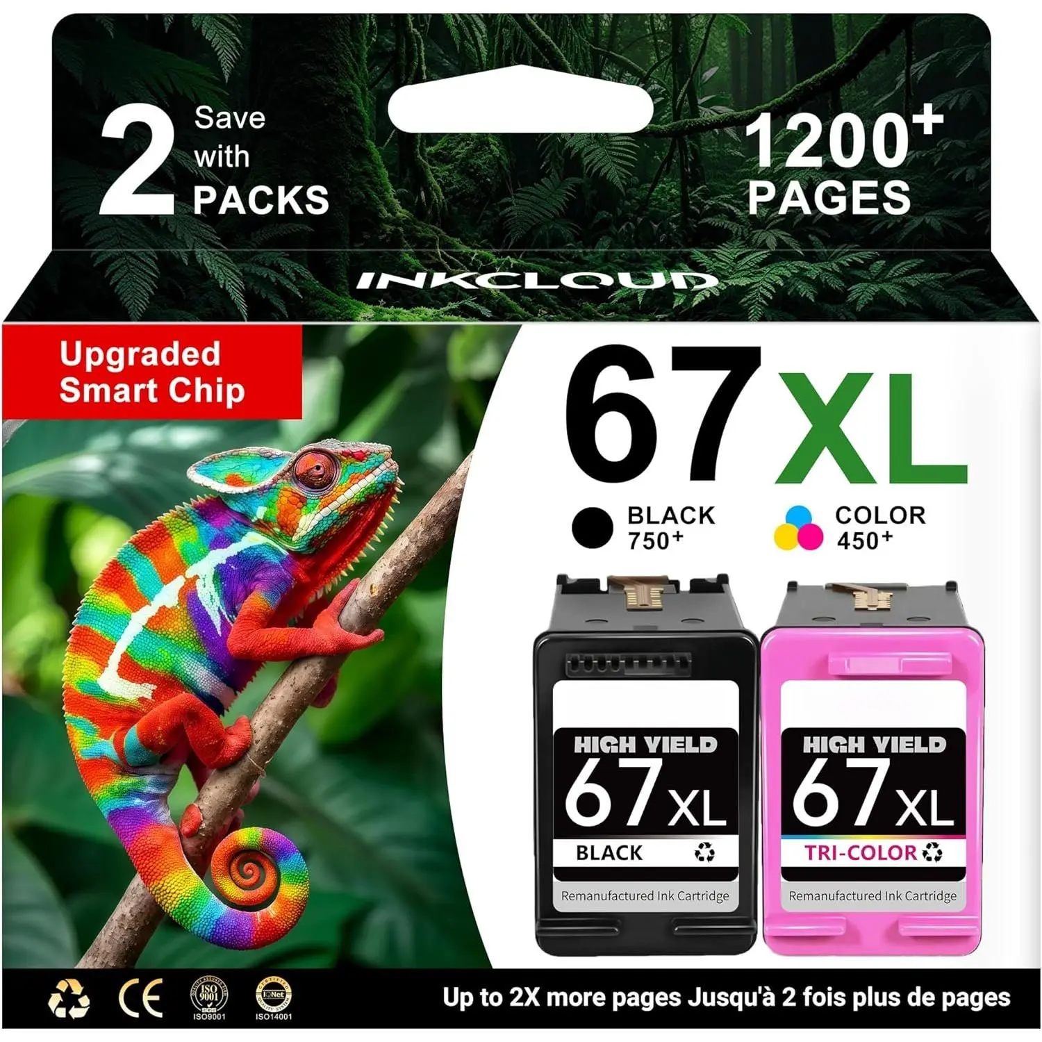 67XL Black/Tri-Color Ink Cartridges Replacement for  Ink 67 67XL HP67XL Work with  DeskJet 2855e 2755e 4255e 2700 2752e 4100e 2700e 2852e 2827e 1255 Envy 6055e 6455e 6400e 6000 Printer