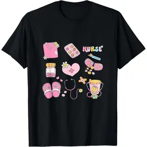 100% Cotton Nurse Doodles Women Cute Nurse Life Graphics T-Shirt