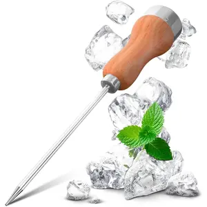 Ice Pick Tool with Stainless Steel  & Wooden Handle - Ice Picks for Breaking Ice In Freezer with  Handle for Secure Grip - Designs for Kitchens, Bars & Camping Easy Breaking