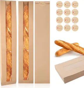 100PCS Paper Baguette Bread Loaf Packing Bakery Storage Bags with Window for Homemade Bread