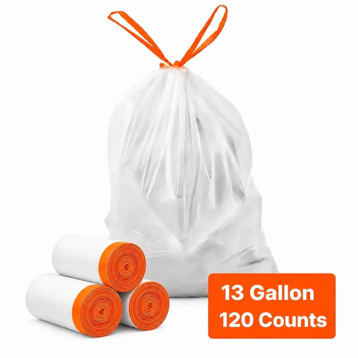 COODO Drawstring Trash Bags, 13 Gallon 120 Counts Kitchen Trash Bags, Extra Thick Fresh Scent Garbage Bag, Recyclable Bin Bag with Drawstrings, for Home Kitchen, Office, RV and Camping Plastic Trashbags Disposable Trashbags