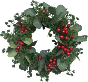 30cm Christmas Decoration Garland Simulation Red Berry Eucalyptus Leaves Door Hanging Window Outdoor Wall Decoration Props Halloween Wreath Colorful