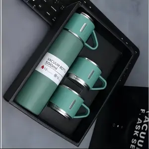 500ml Vacuum Flask Set, Stainless Steel Thermal Mug with Cups, Double Wall Insulated, Travel Portable Leak-proof, for Hot and Cold Drinks, Insulated Bottle, Thermos Cup, Insulated Travel Drinkware