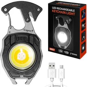 Stocking Stuffers – Multitool Survival Keychain Tool, LED Flashlight, Carabiner, Fire Starter, Screwdriver, Whistle, Bottle Opener – Camping & Outdoor Multi Tool Gear - 1 Pack