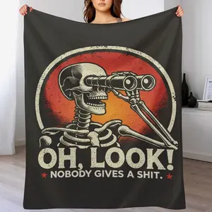 Oh Look Nobody Gives A Shit Funny Skeleton Blanket, Retro Vintage Sarcastic Humor Gift, Soft Flannel Fleece Throw Blanket, Cozy Plush Bed Blanket For All Season Home Travel Camping, Funny Meme Blanket For Men Women