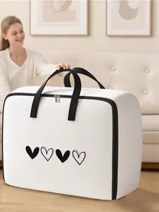 Heart Pattern Storage Box, Large Space-Saving Organizer with Handle, Ideal for Moving, Travel, Camping, Dormitory, Bedroom