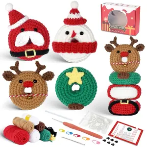 Christmas crochet kit for beginner 4pcs crochet donuts for Santa Christmas tree Christmas elk Snowman Handmade DIY donuts Pandant