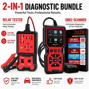 2-in-1 Automotive Diagnostic Tool Bundle, OBD2 Scanner Code Reader with Relay Tester, Read/Clear Engine Fault Codes, Live Data, I/M Readiness, Battery Voltage Check, 4/5 Pin Relay Testing for 12V Vehicles