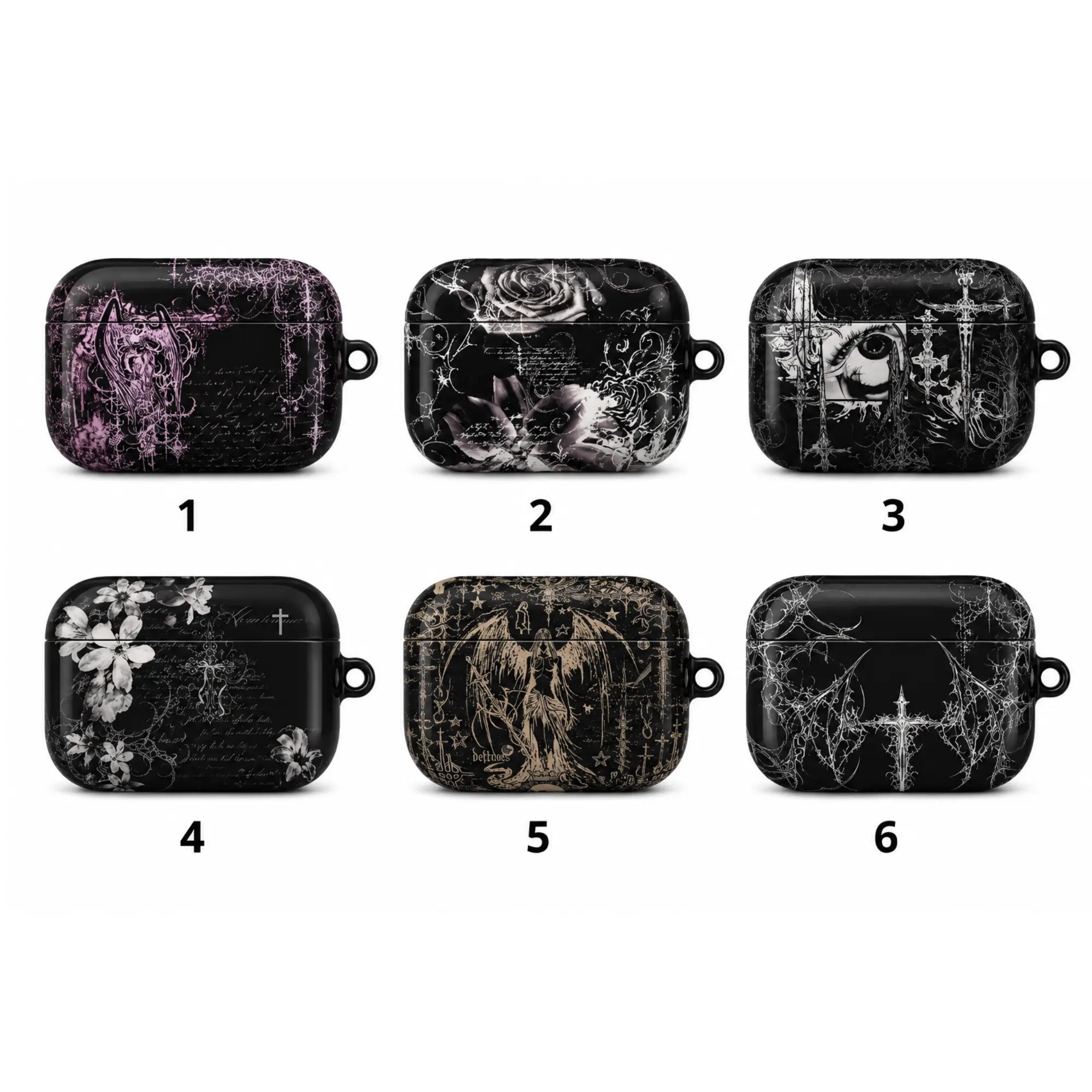Gothic Romance AirPods Case Collection, Dark Academia Grunge Aesthetic Cover for AirPods 1 2 3 4 Pro 1 2 3, Rose Cross Wings Design, Alt Aesthetic Gift