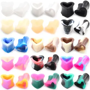 12pairs/lot 4-25mm Silicone Flexible Hollow Heart Ear Flesh Tunnel Gauge Plugs Stretcher Expander Earrings Piercing Body Jewelry