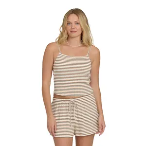 BILLABONG Women's Easy Livin Beach Shorts & Cami Set, Elastic Waist Relaxed Fit Shorts, Summer Striped Casual Everyday Shorts - Brown Stone [Two Options, Set Available]