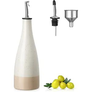 16 Oz Ceramic Olive Oil Dispenser Bottle, Bottle Dispenser with Spout and Funnel for Kitchen,Suitable for Oil, Vinegar, Coffee Syrups & Other Liquids,Cream