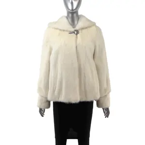 White Hooded Mink Jacket- Size S-M