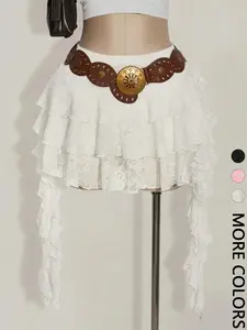 Women's Lace Mini Skirt with Safety Shorts, Sexy Casual Vacation Wear, Perfect for Summer, Music Festivals, Back-To-School Season