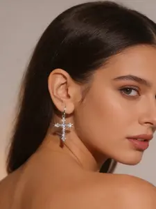 Gothic Shimmer Fake Diamond Cross Pendant Earrings, Large Silver Cross Dangling Earrings, an Eternal Gift Blending Faith and Fashion, Witchy Jewelry