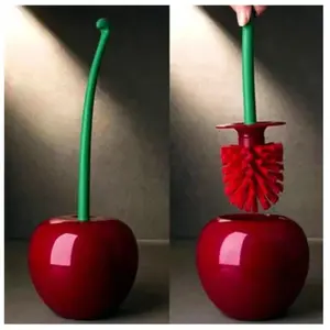 1pc Cute Cherry Toilet Brush Holder Set, Bathroom Lavatory Long Handle Toilet Bowl Brush Cleaner