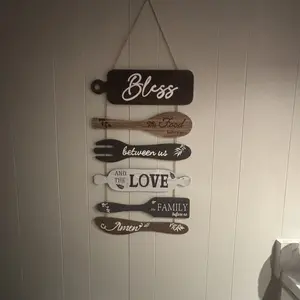 Wooden Kitchen Wall Décor Set, Interior Wall Decor, Alphabet and Utensil Patterns with Rope, Hanging Wall Art Decoration for Home Kitchen and Dining Room