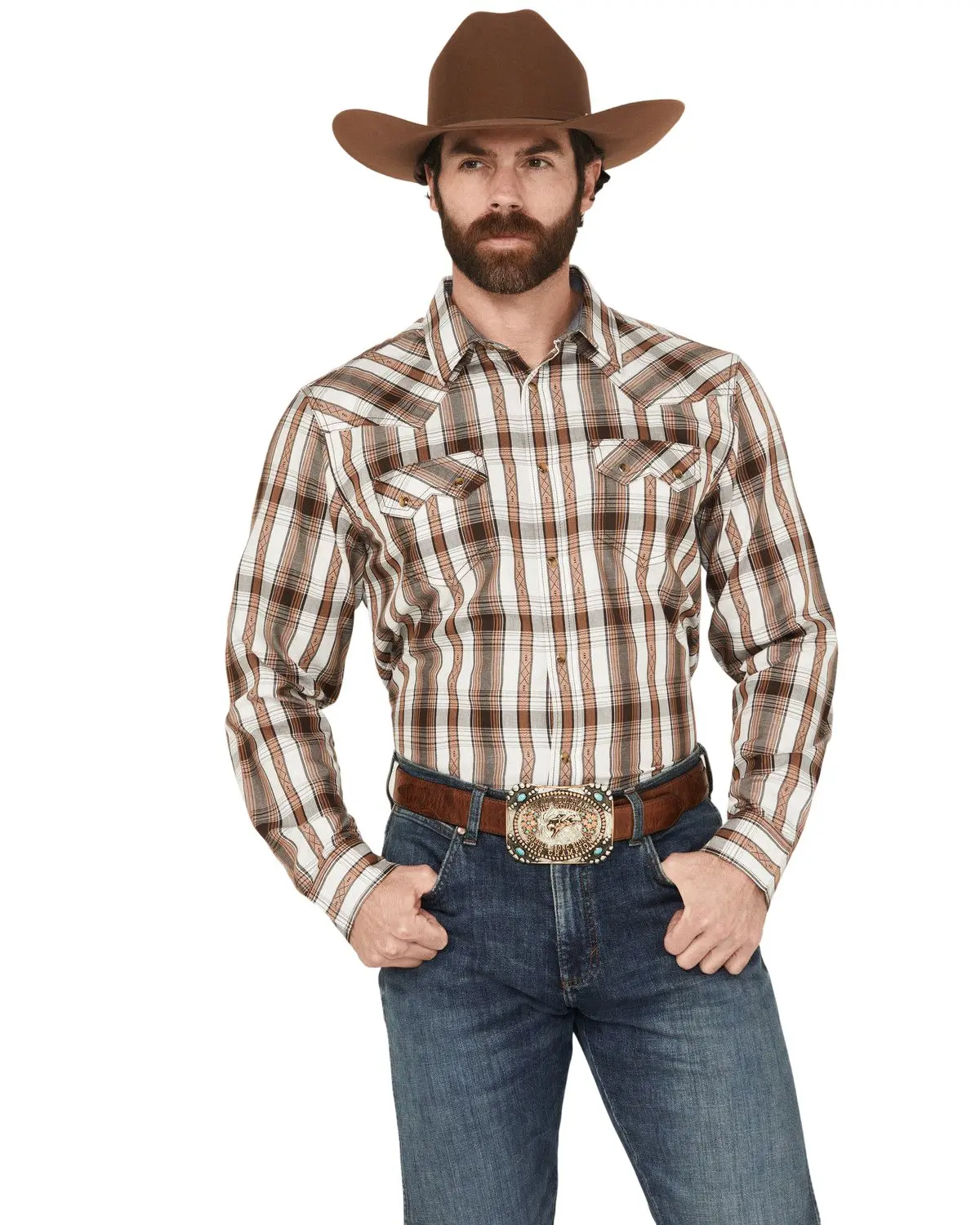 Cody James Men's Men' Rodeo Plaid Print Long Sleeve Snap Western Shirt - Cjsp25w22-Tan