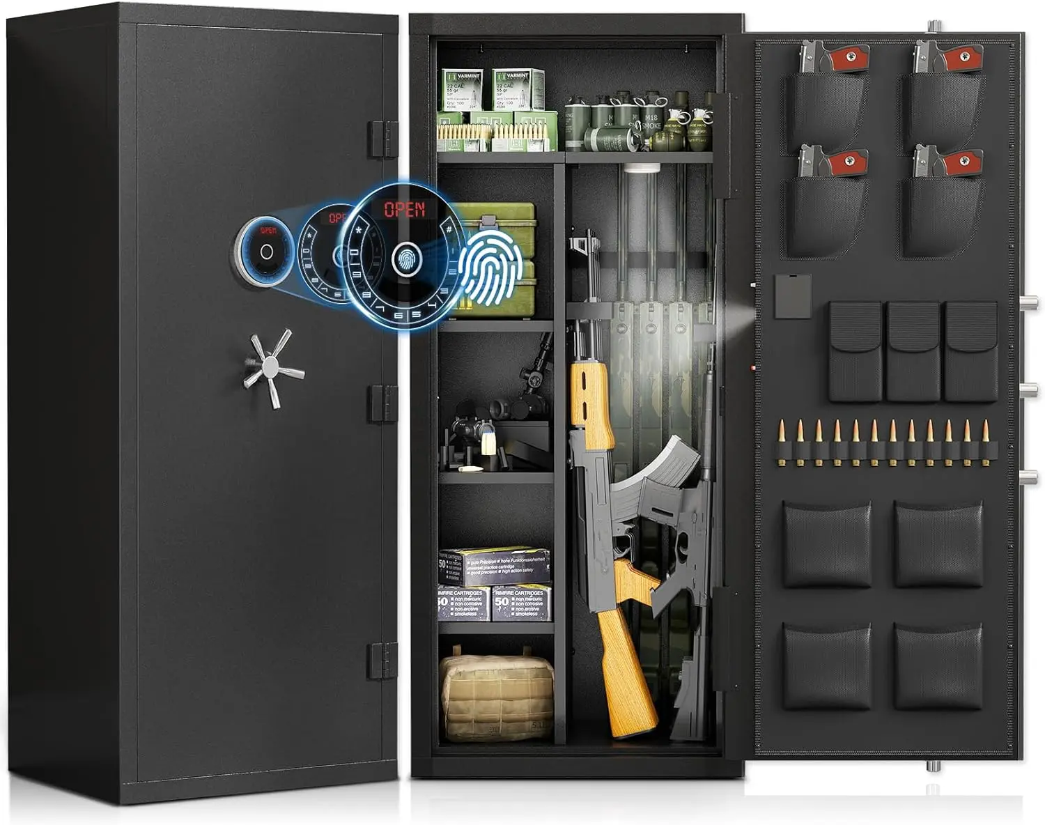 Large Gun Safe, Biometric Rifle Safe with LCD Keypad, Unassembled Long Gun Cabinet for Rifles and Pistols with Mute Mode, Dual Alarm & Gun Rack, Biometric Safe Box, Digital Lock Safe