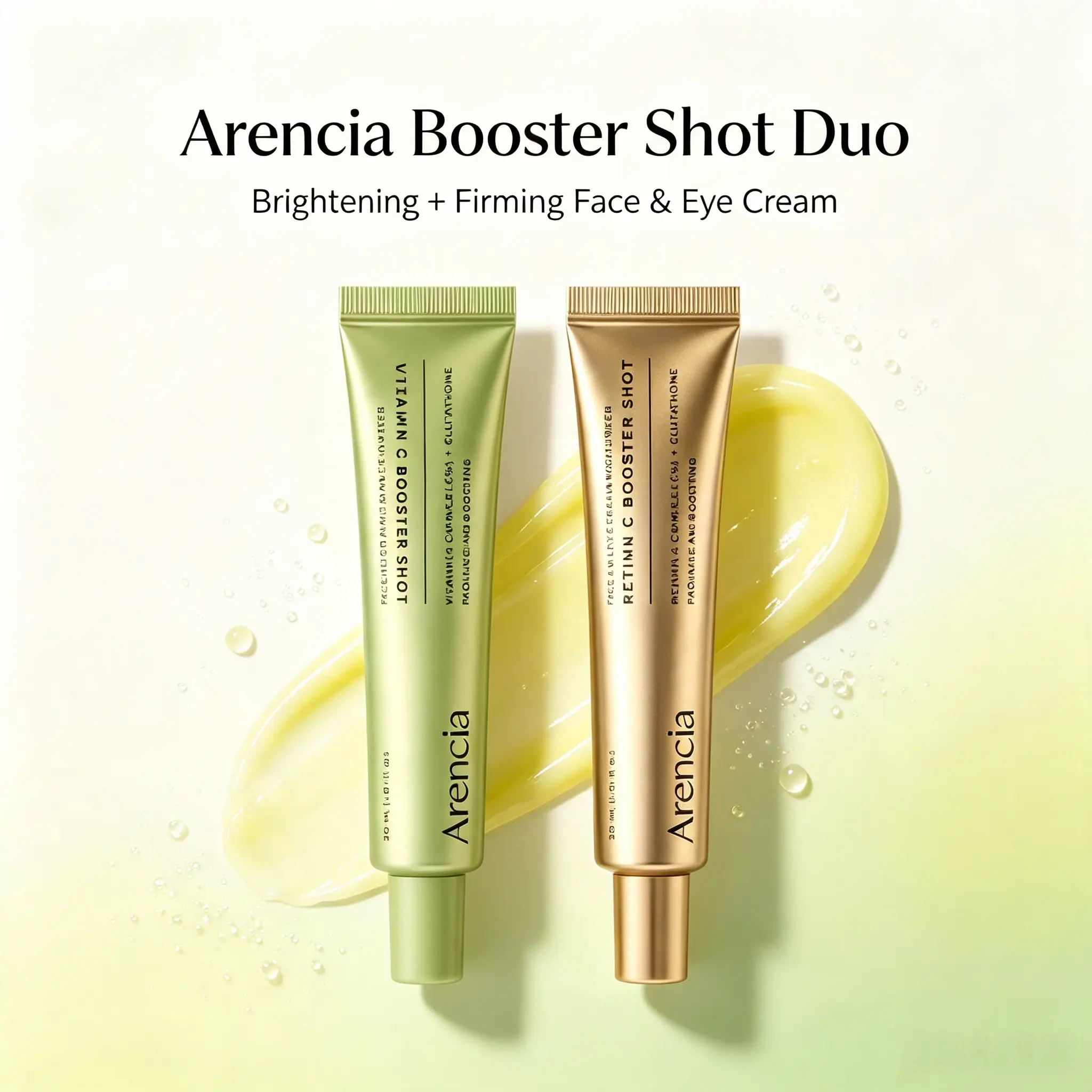 Arencia Booster Shot Duo Set, Vitamin C Booster Shot & Retinal Booster Shot Face & Eye Cream, 5% Vitamin C + Glutathione Brightening Cream, 2% Retinal-A + Caffeine Firming Moisturizer, Anti-Aging Skin Care For Dark Spots, Fine Lines & Dull Skin, 30ml Each
