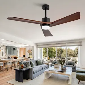 60 Inch Ceiling Fan with Light and Remote, 3 Walnut Solid Wood Blades, Quiet DC Motor, 6-Speed 5000 CFM, Dimmable 3-Color LED with Memory, Timer, and Reversible Function for Living Room, Bedroom